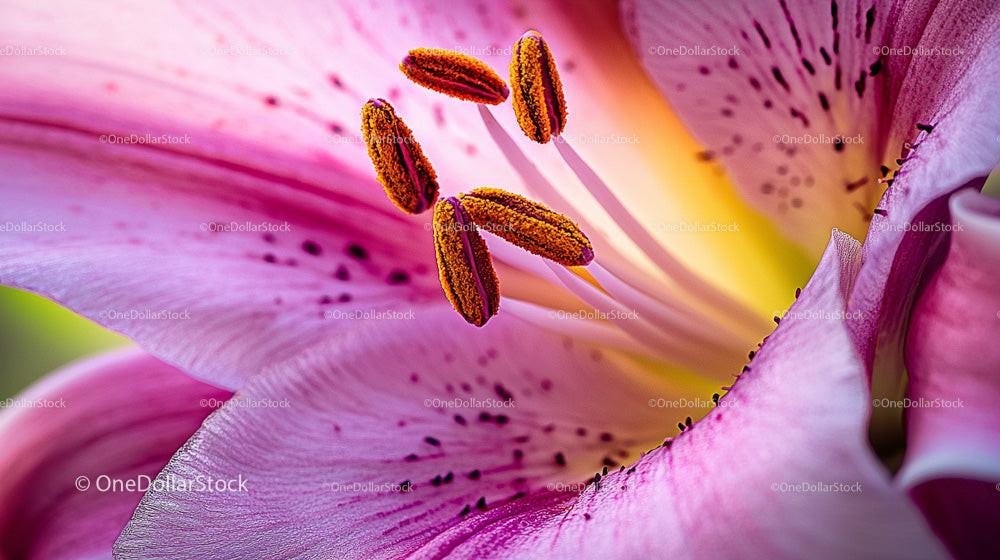 Closeup of a Pink Lily Showcasing Detailed Stamen and Petals