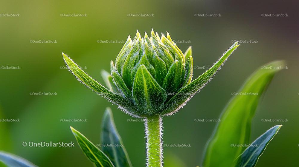 Close-Up of Vibrant Green Plant Bud in Natural Setting