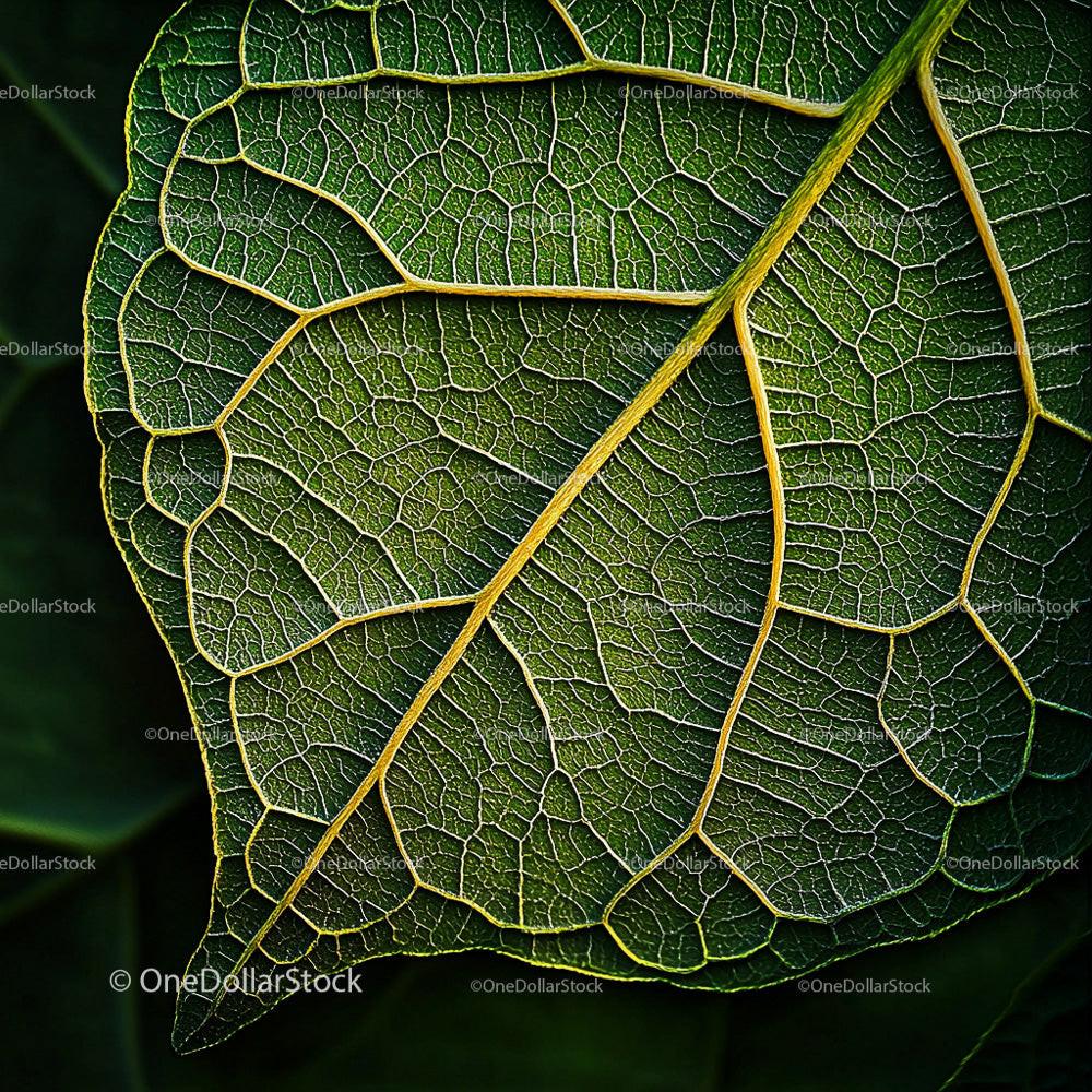 Detailed Closeup of Green Leaf Veins and Structure