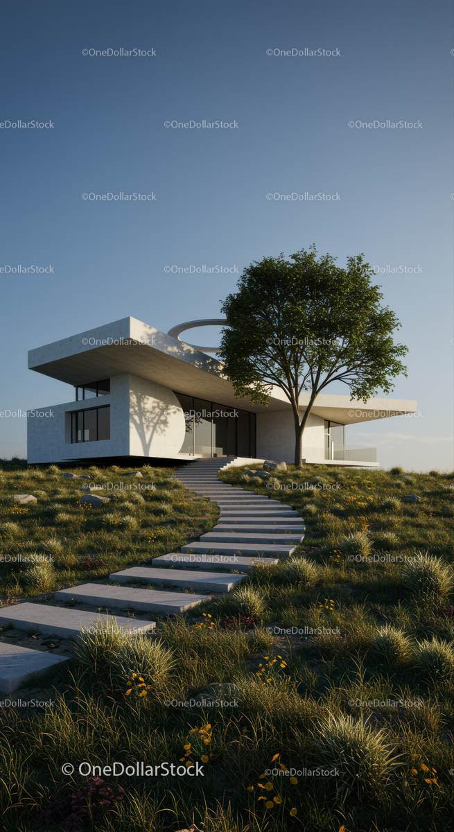 Modern Luxury House with Minimalist Architecture and Tree