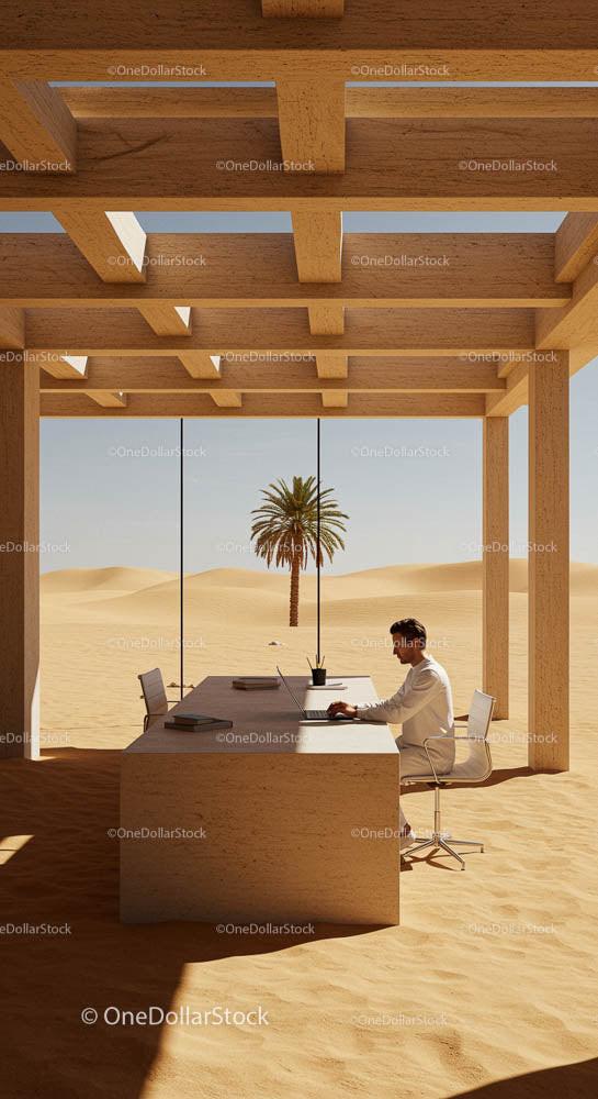 Modern Outdoor Workspace in Serene Desert Setting