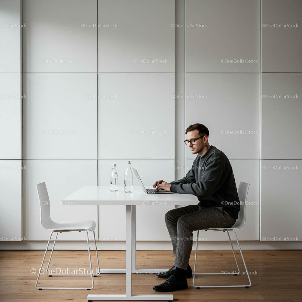 Modern Workspace with Focused Individual at Laptop