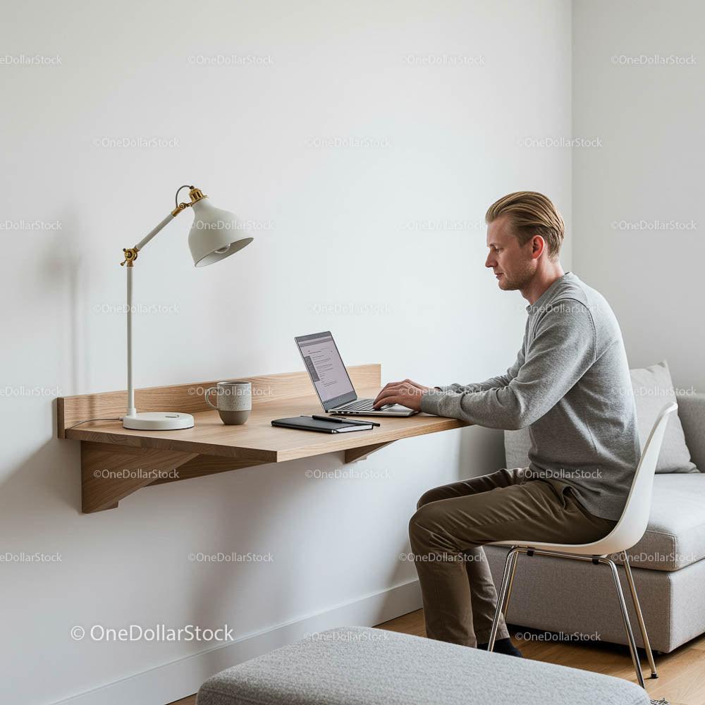 Modern Minimalist Home Office with Focused Professional