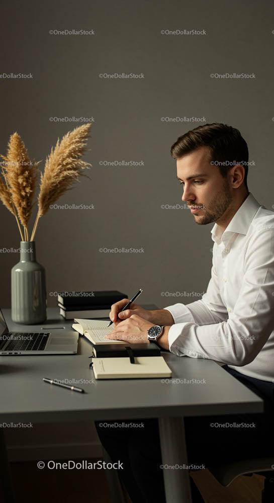 Focused Professional Writing Notes in a Modern Home Office