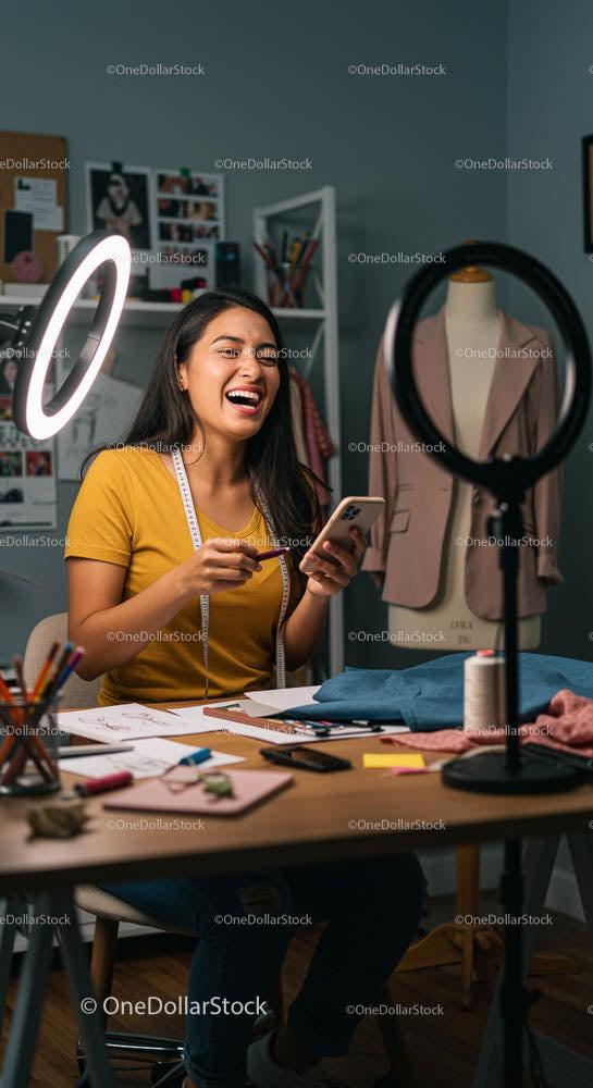 Smiling Fashion Designer in Creative Home Office
