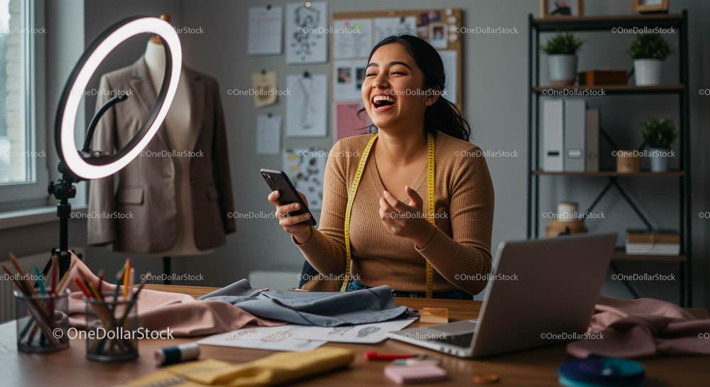 Fashion Designer Enjoying Creative Process in Studio