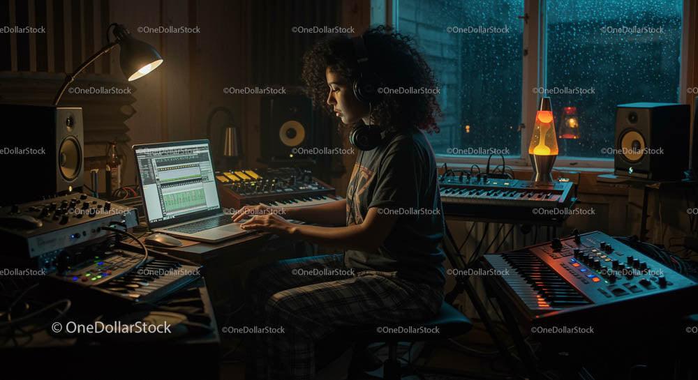 Woman Producing Music in a Cozy Home Studio