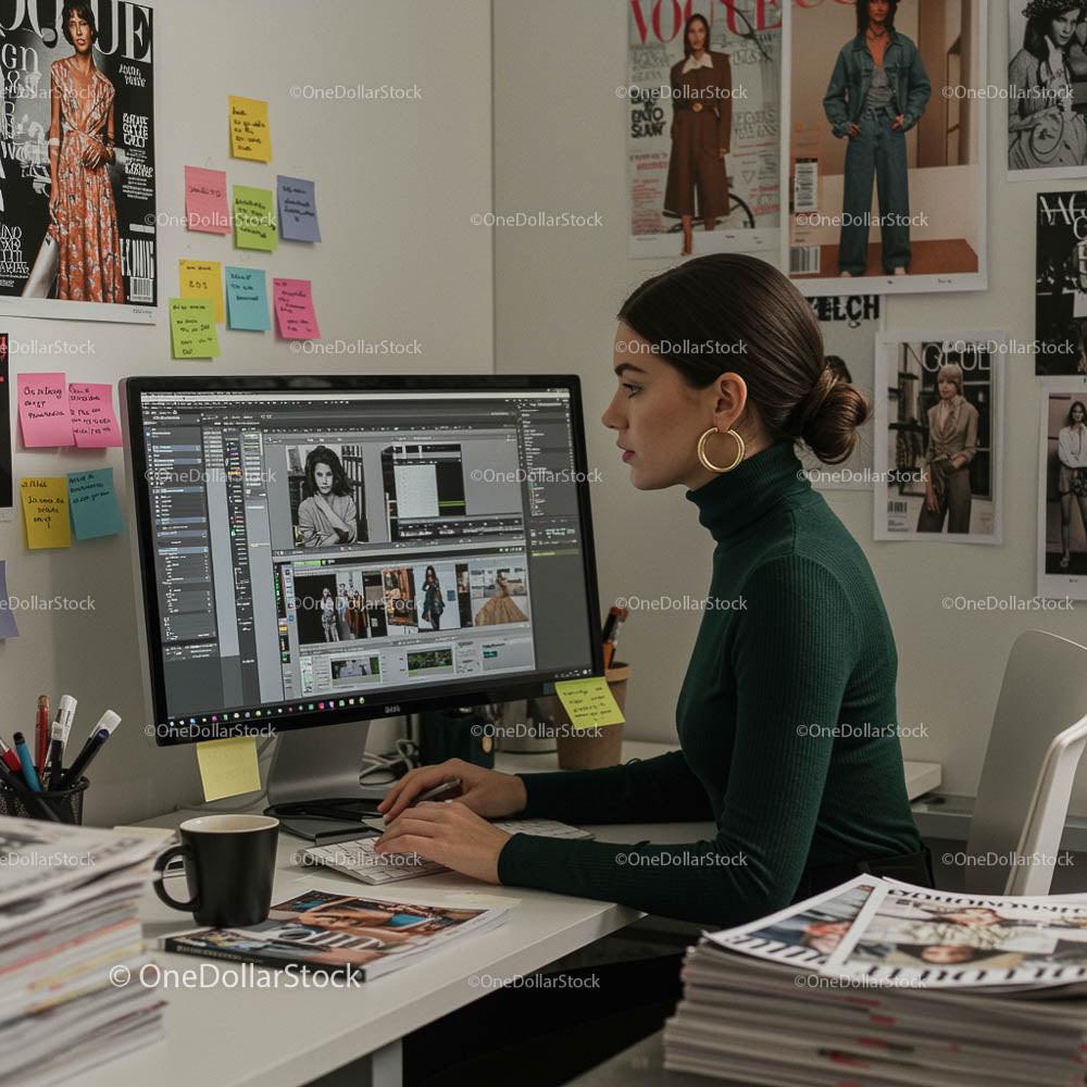 Fashion Designer Editing Photos in Modern Creative Office