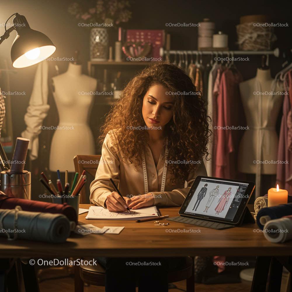 Fashion Designer Sketching in a Cozy Home Studio