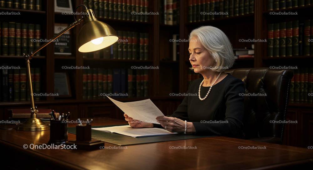 Mature Businesswoman Reading Documents in Elegant Office