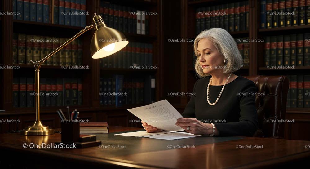 Professional Lawyer Reading Documents in Elegantly Styled Office
