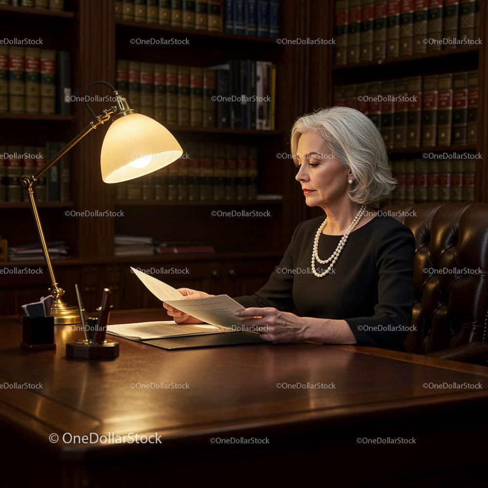 Confident Lawyer Reading Documents in Elegant Office Setting