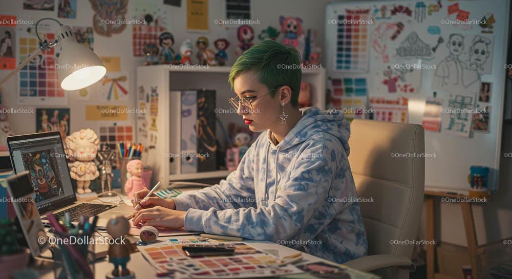 Modern Digital Artist Working in a Creative Studio