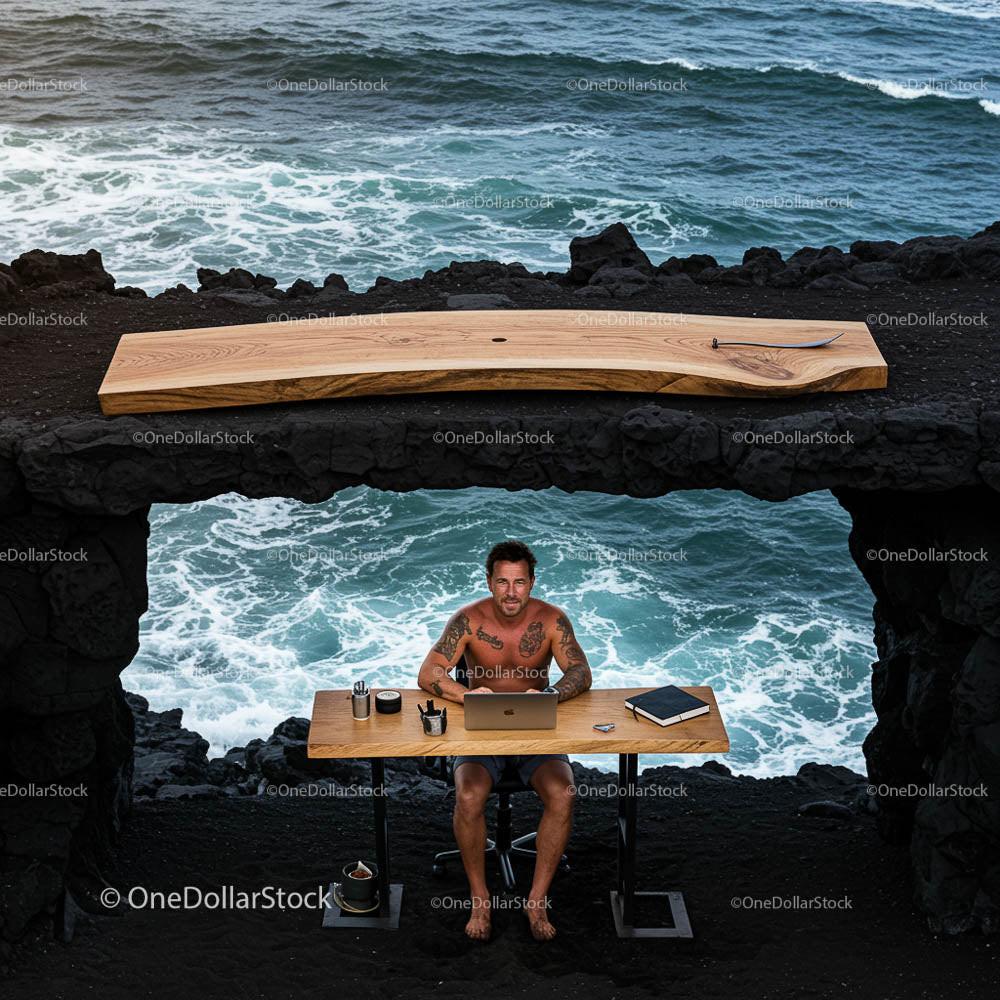 Digital Nomad Enjoying Remote Work by the Ocean