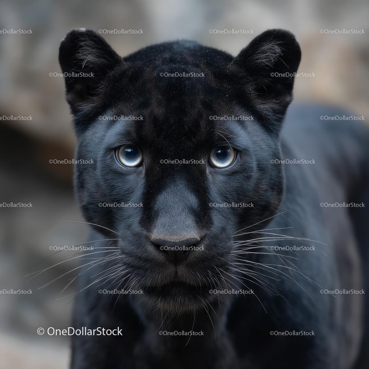 Black Panther with Intense Gaze in Natural Habitat