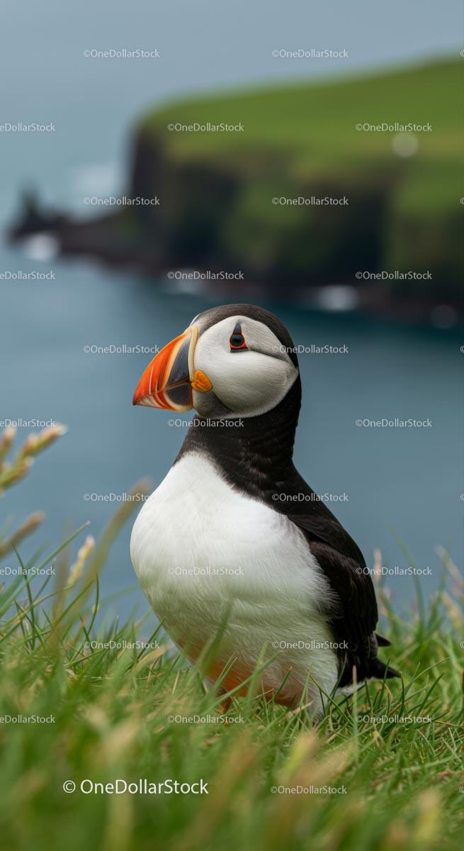 Atlantic Puffin in Natural Coastal Habitat