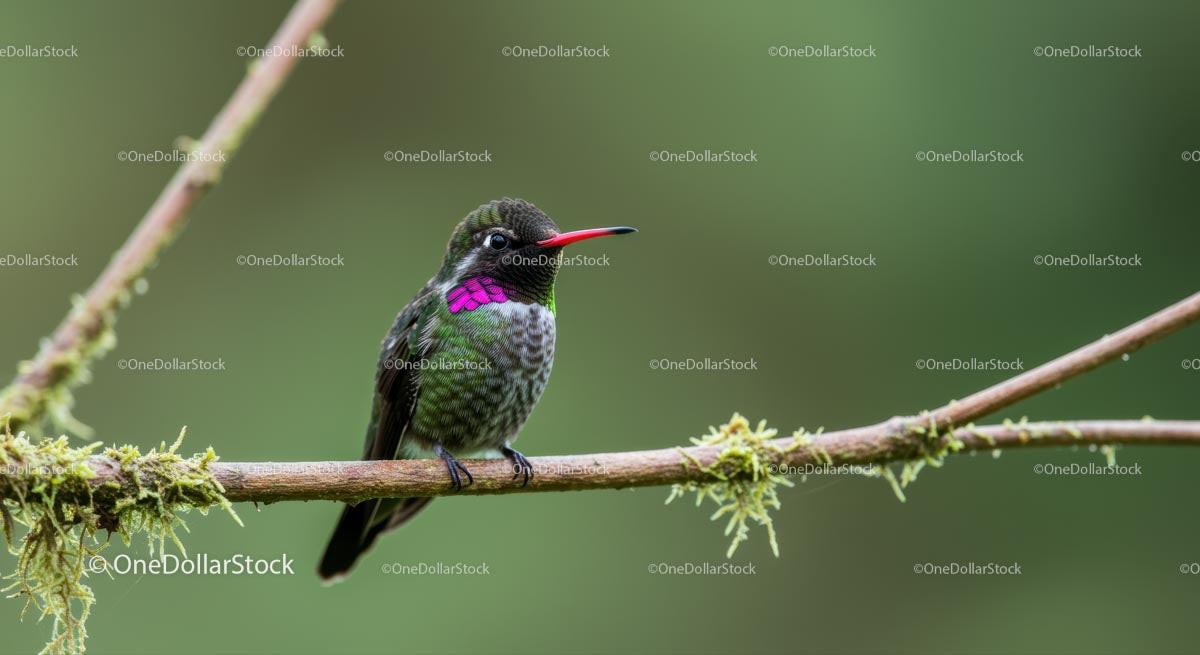 Colorful Hummingbird Perched on a Mossy Branch