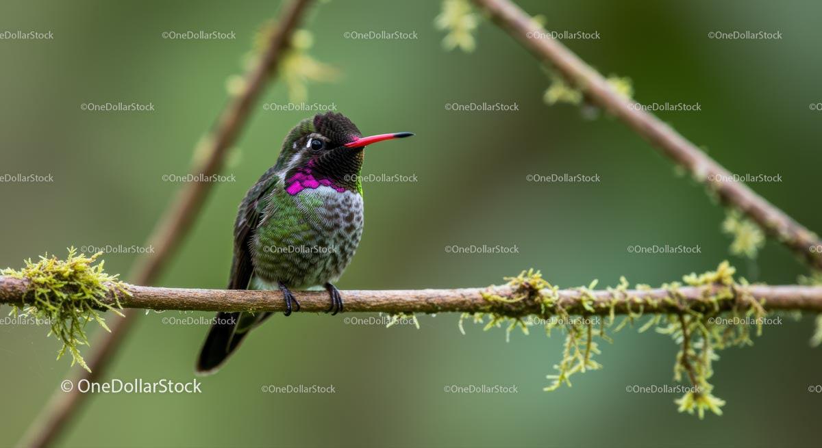 Vibrant Hummingbird Perched on a Mossy Branch