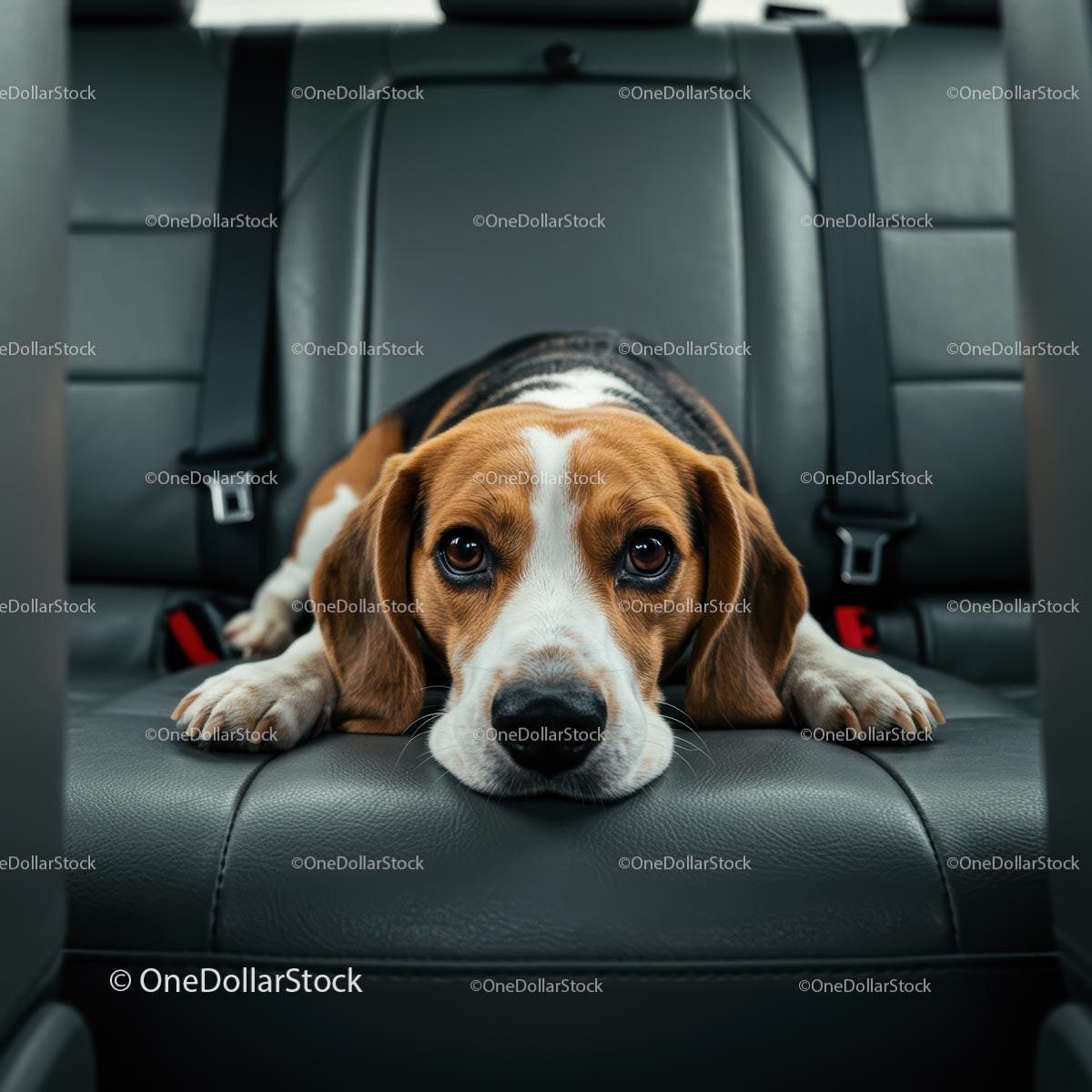 Beagle Relaxing on Back Seat of a Car