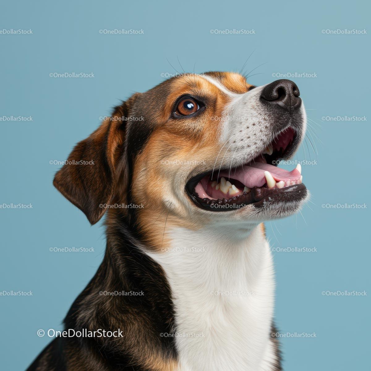 Cheerful Beagle Smiling Against a Blue Background