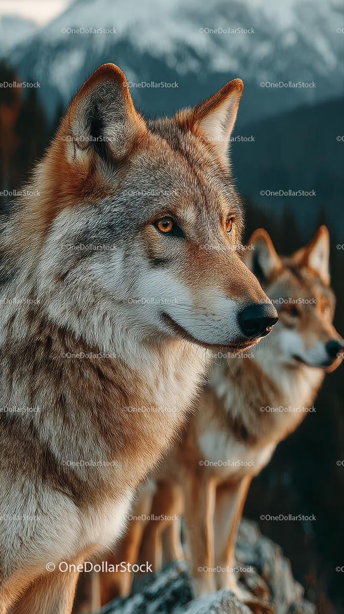 Majestic Wolves Against a Mountain Backdrop