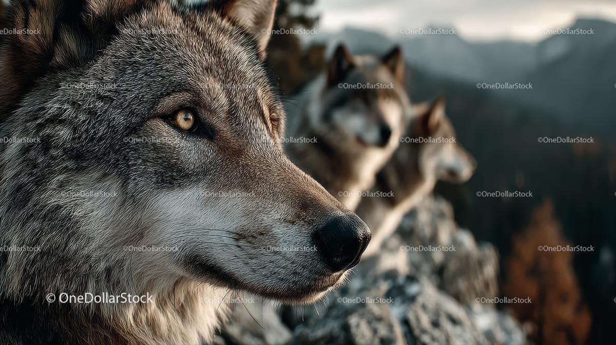 Majestic Wolf Pack in Scenic Mountain Landscape