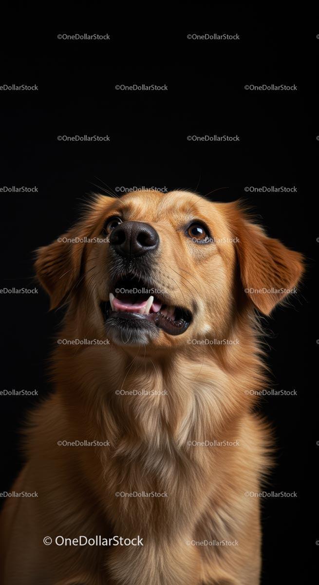 Cheerful Golden Retriever Dog Against Black Background