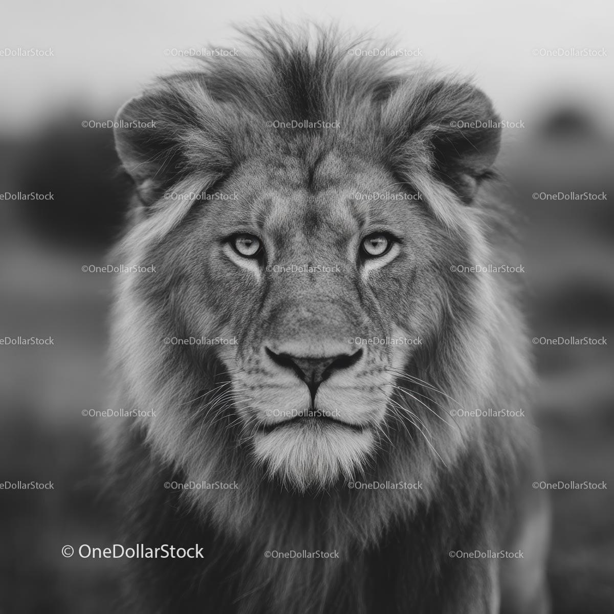 Majestic Lion in Monochrome Close-up