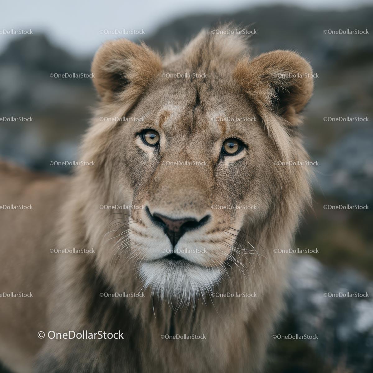 Majestic Lion with Golden Mane in Natural Habitat