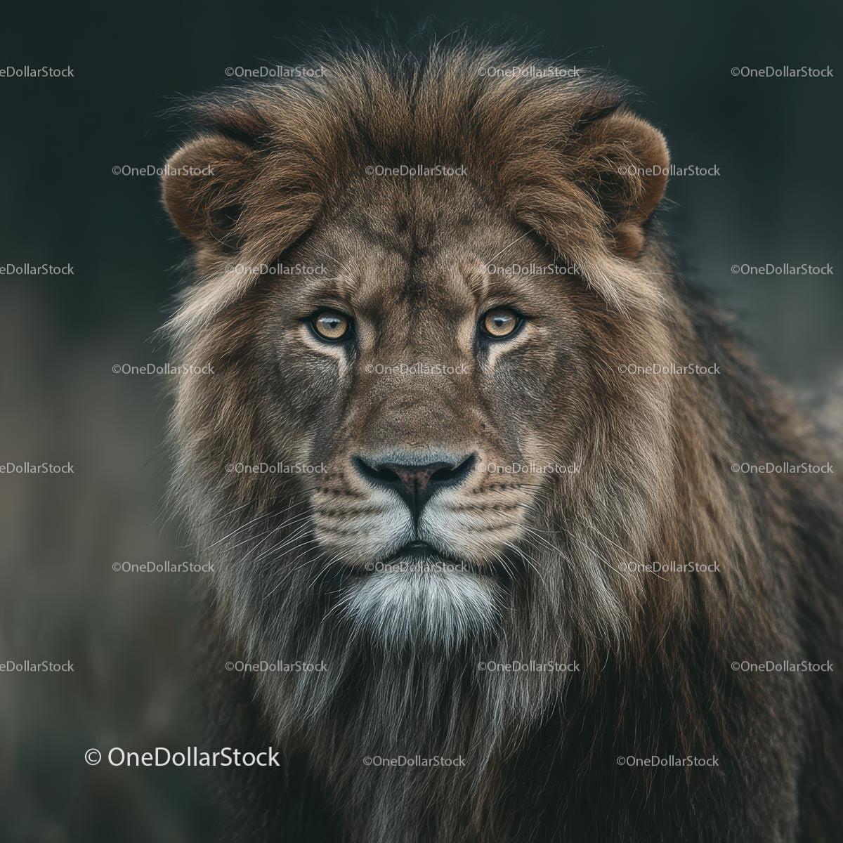 Majestic Lion with Regal Mane in Close-Up Portrait