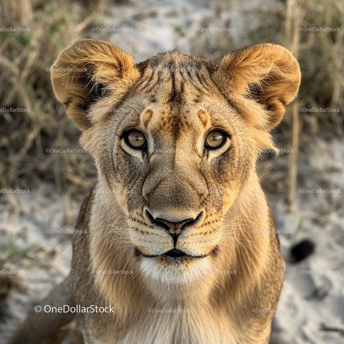 Close-Up Portrait of a Majestic Lion in Natural Habitat