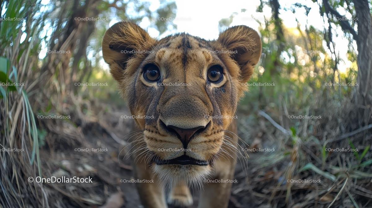 Curious Lion Cub in its Natural Habitat