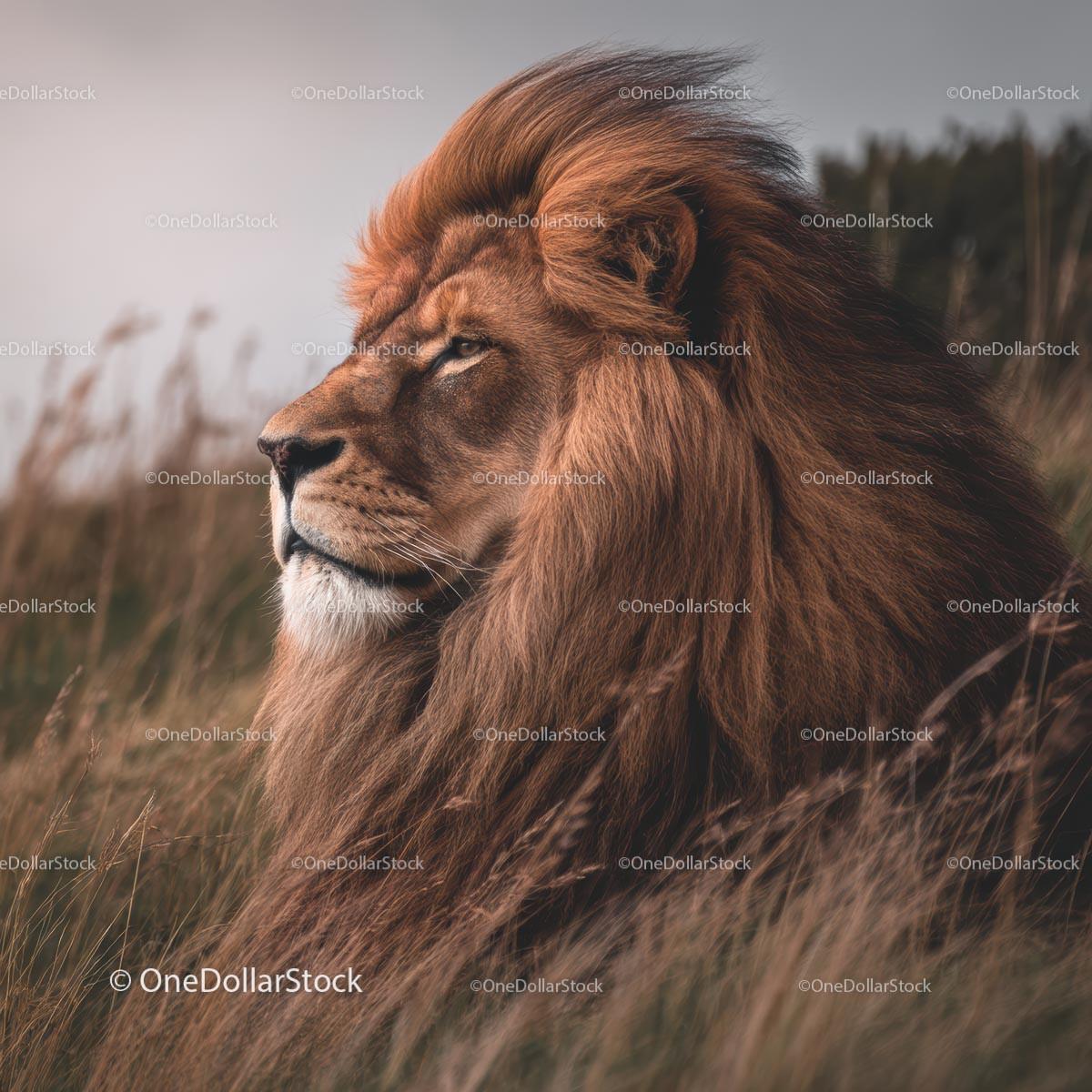 Majestic Lion with Golden Mane in the Grasslands