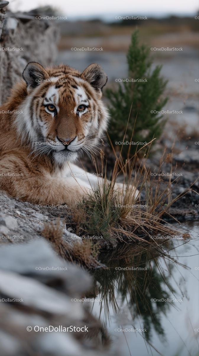 Majestic Tiger Resting by the Water's Edge