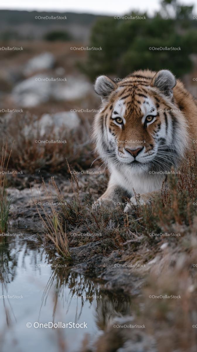 Majestic Siberian Tiger by a Serene Water's Edge