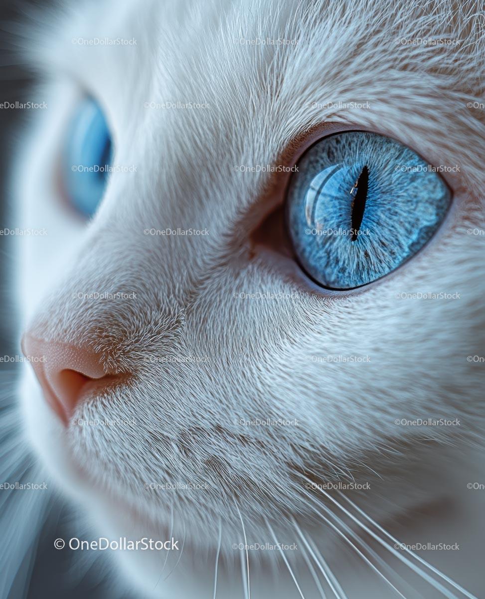 Closeup of White Cat with Striking Blue Eyes