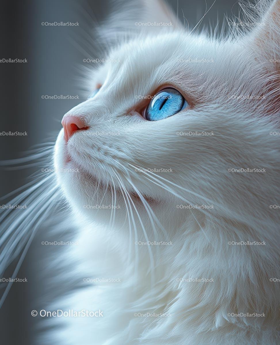 White Cat with Striking Blue Eyes in Profile View