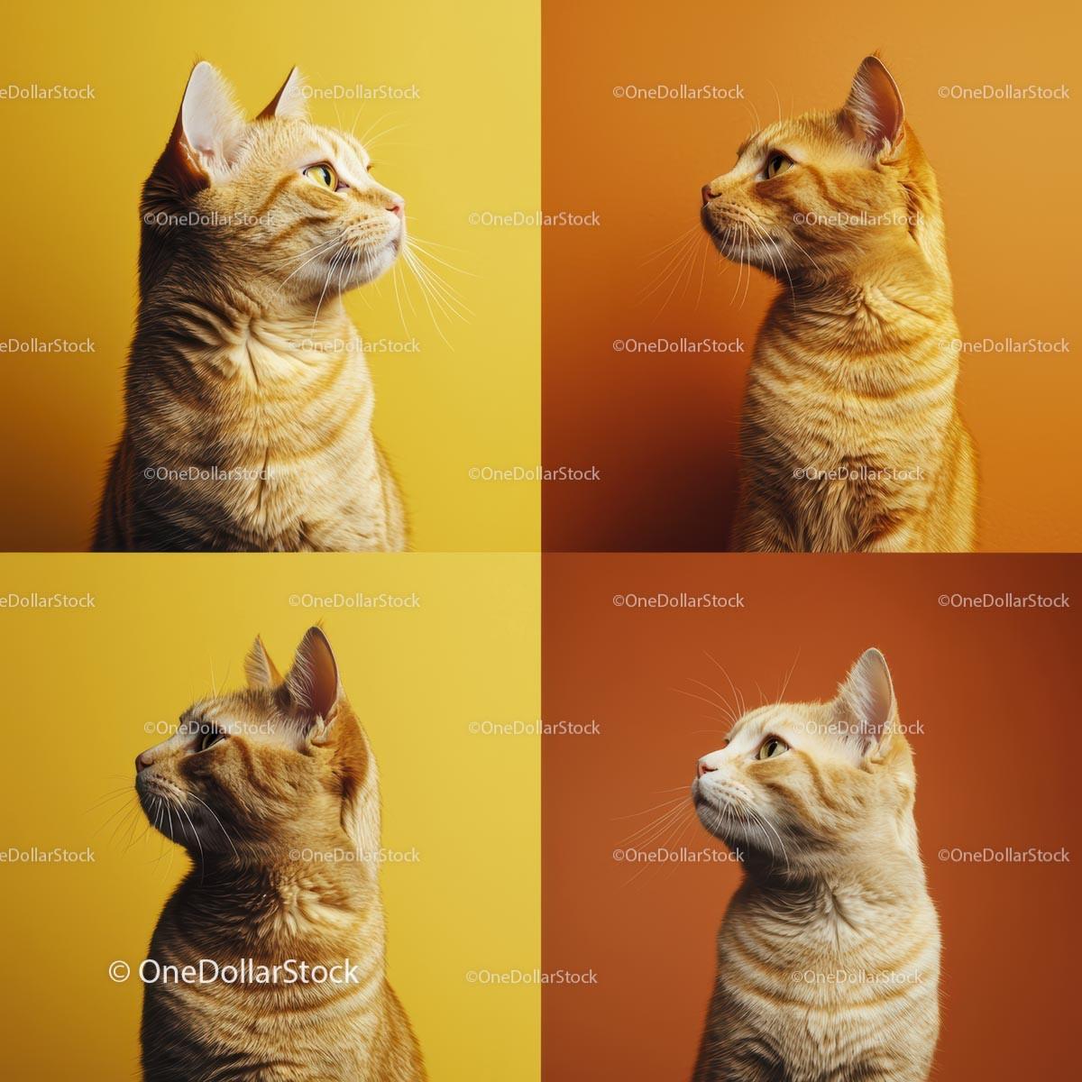 Ginger Cat Portraits Against Vibrant Backgrounds