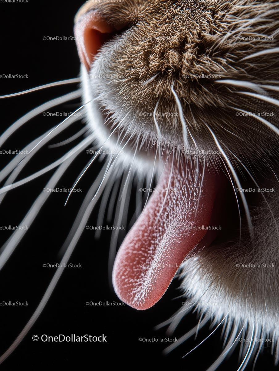 Macro Close-Up of a Feline Tongue and Whiskers