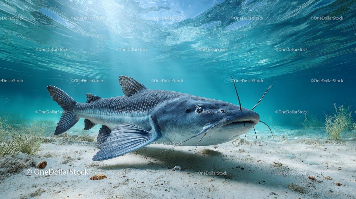 Catfish Swimming Gracefully on Sandy Riverbed