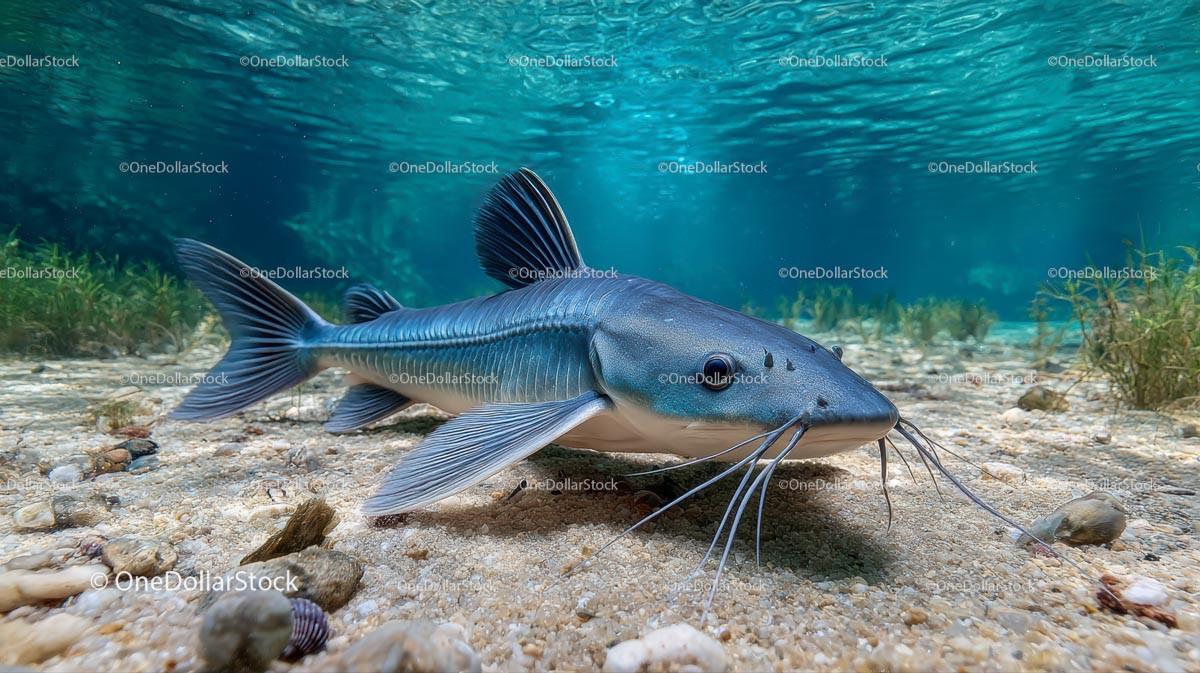 Catfish Swimming Gracefully in Clear Blue Water