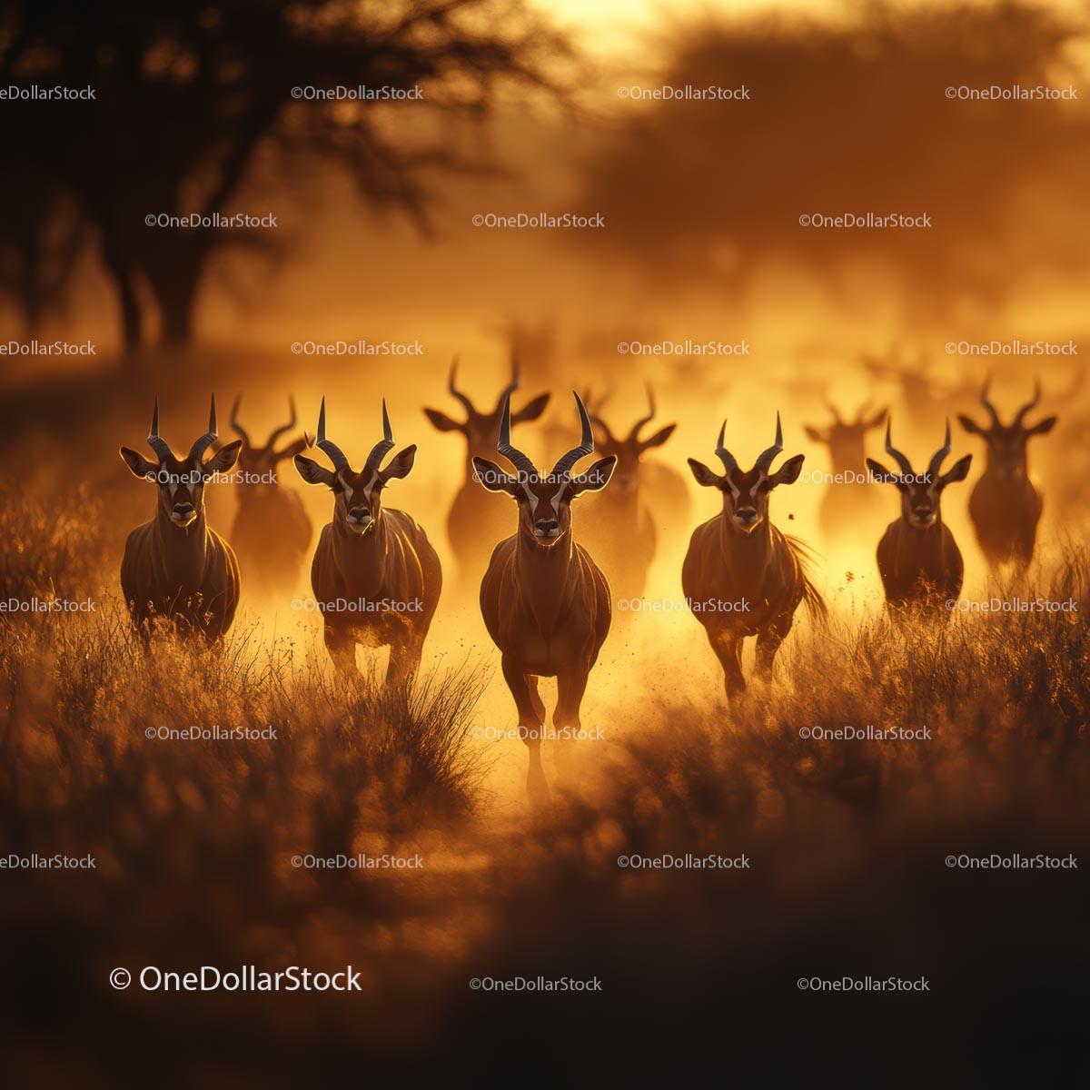 Antelope Herd in the Golden Glow of African Sunset
