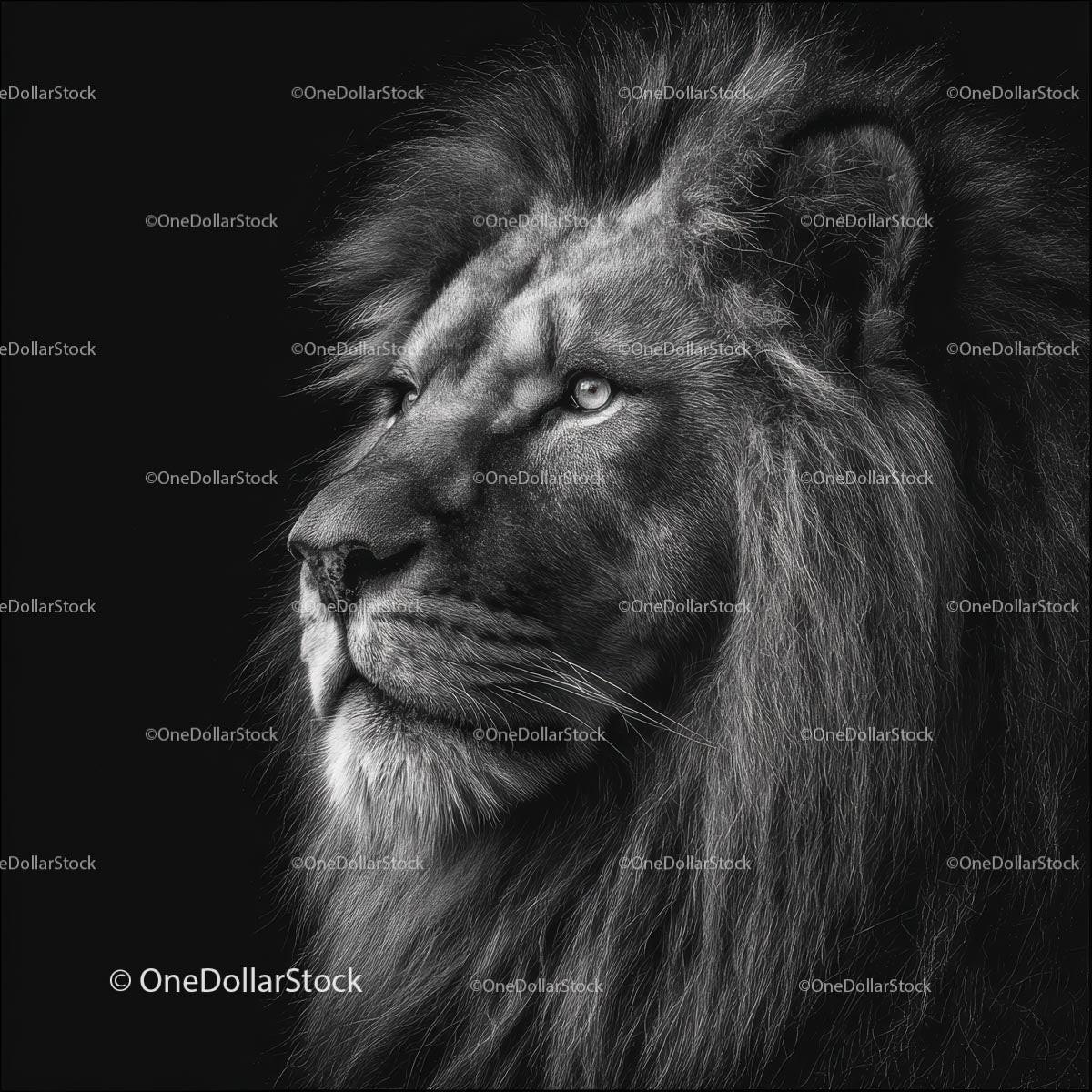Majestic Lion Portrait in Black and White