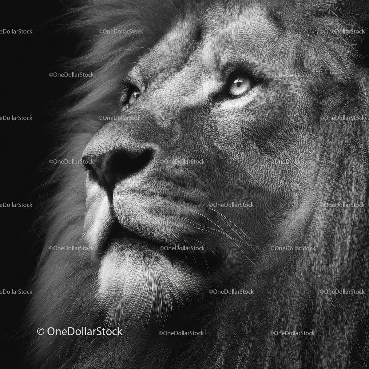 Majestic Close-up of a Regal Lion in Monochrome