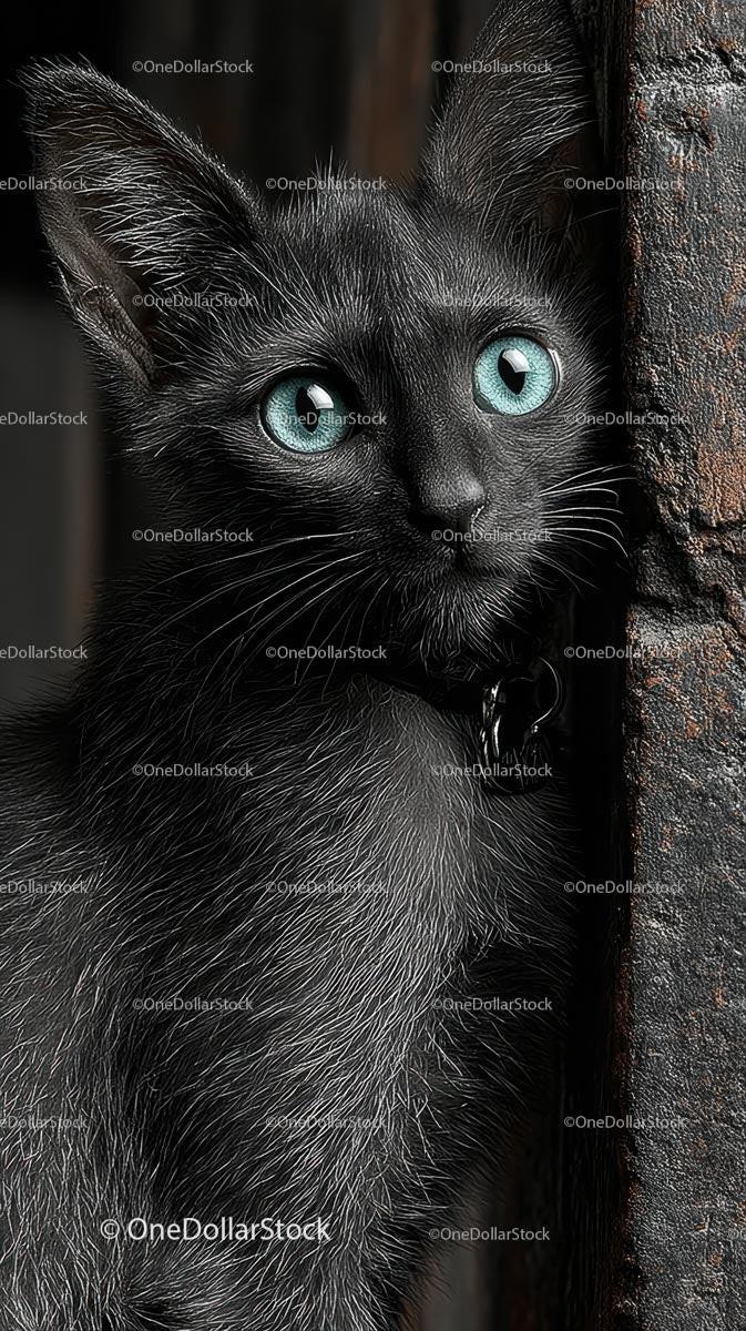 Black Cat with Striking Blue Eyes in Intimate Close-Up