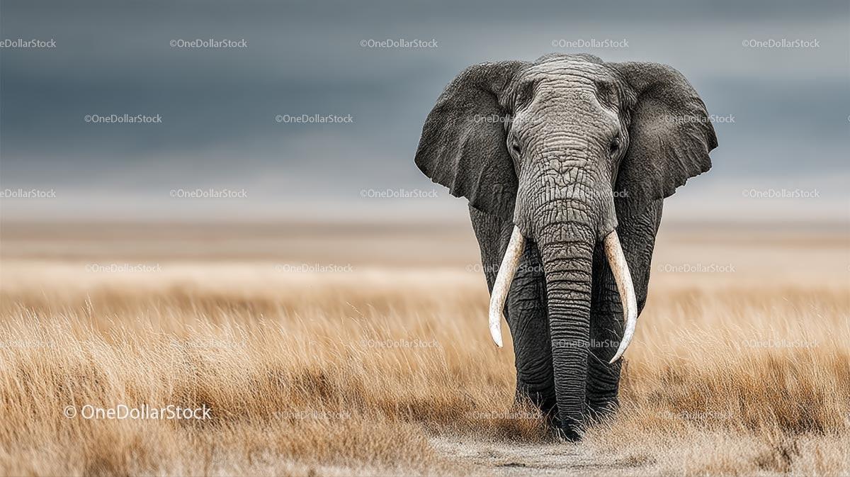 Majestic African Elephant in Vast Grassland