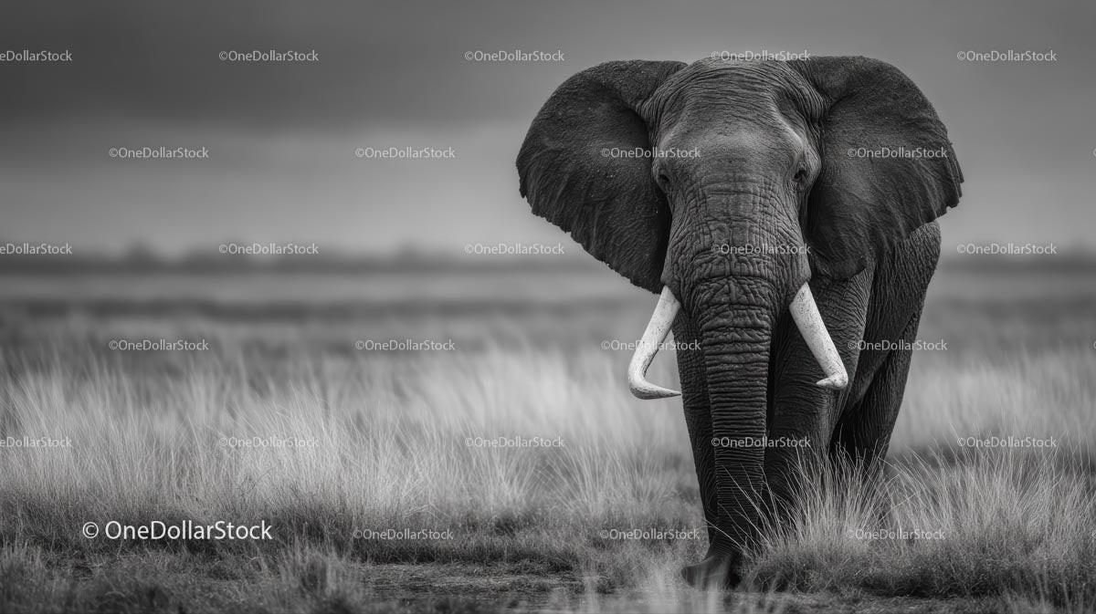 Majestic Elephant in African Savannah Grassland