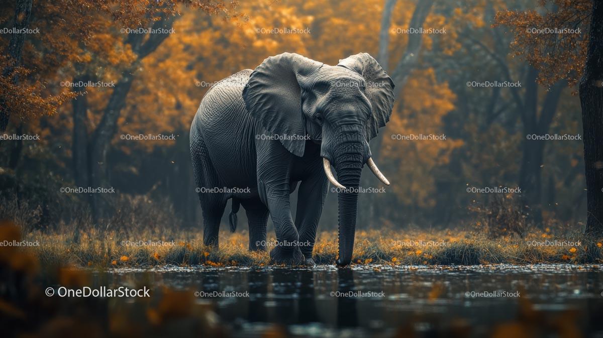 Majestic Elephant Strolling Through Autumn Forest