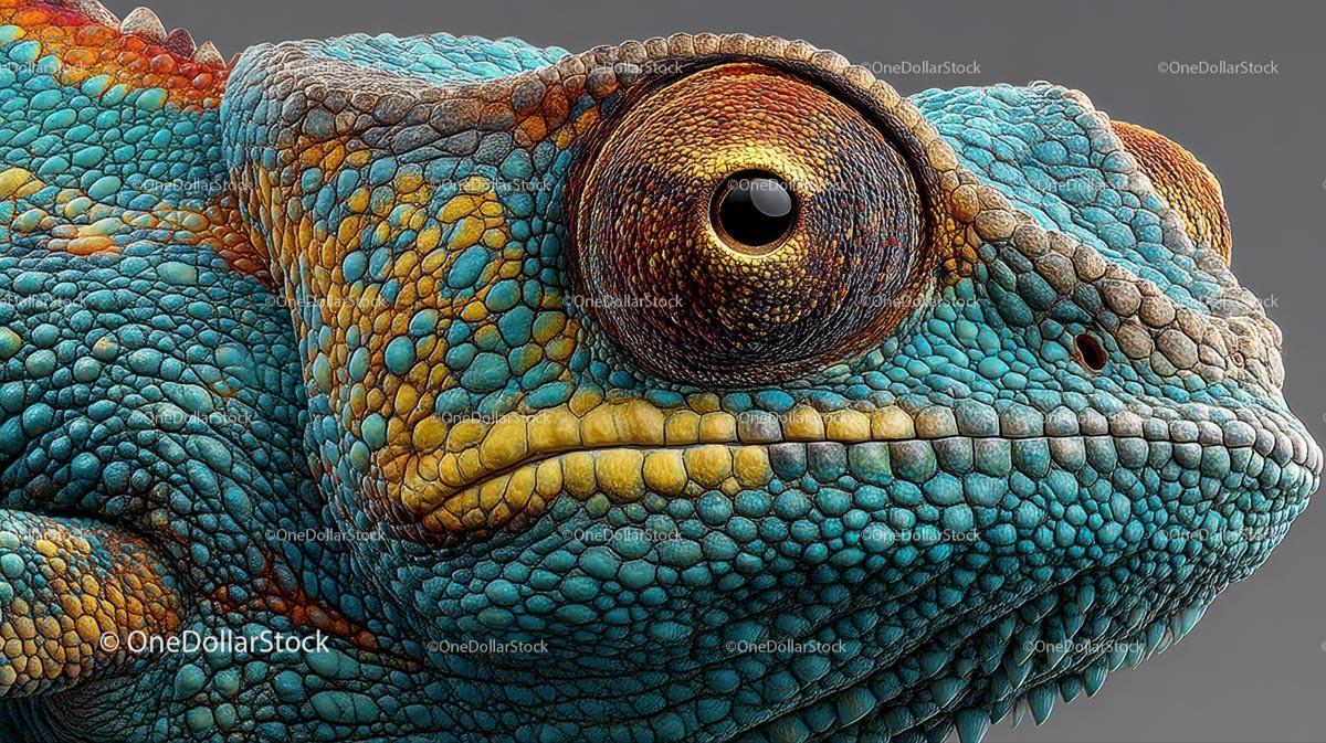 Vibrant Chameleon Close-Up with Colorful Scales