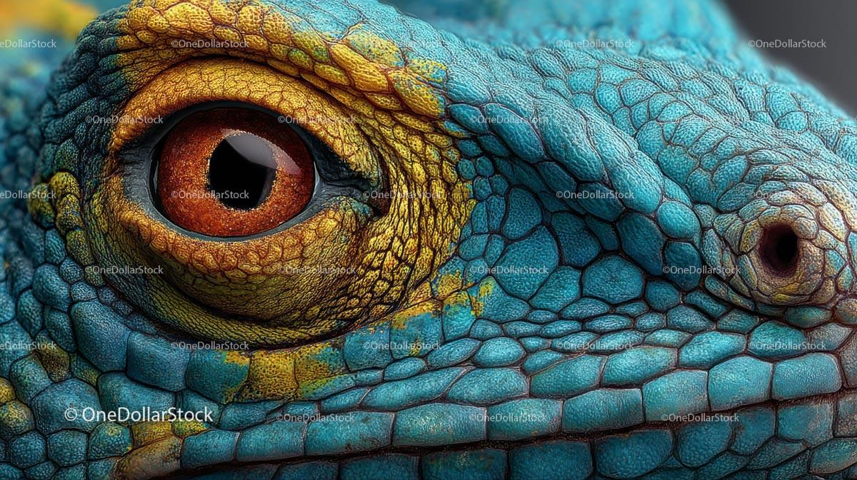 Vibrant Blue and Yellow Lizard Eye Close-Up